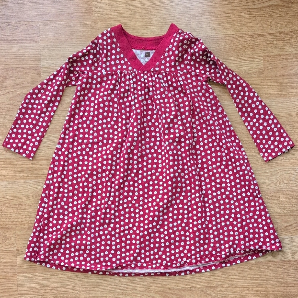 Tea Collection Red Dress with White Floral Pattern